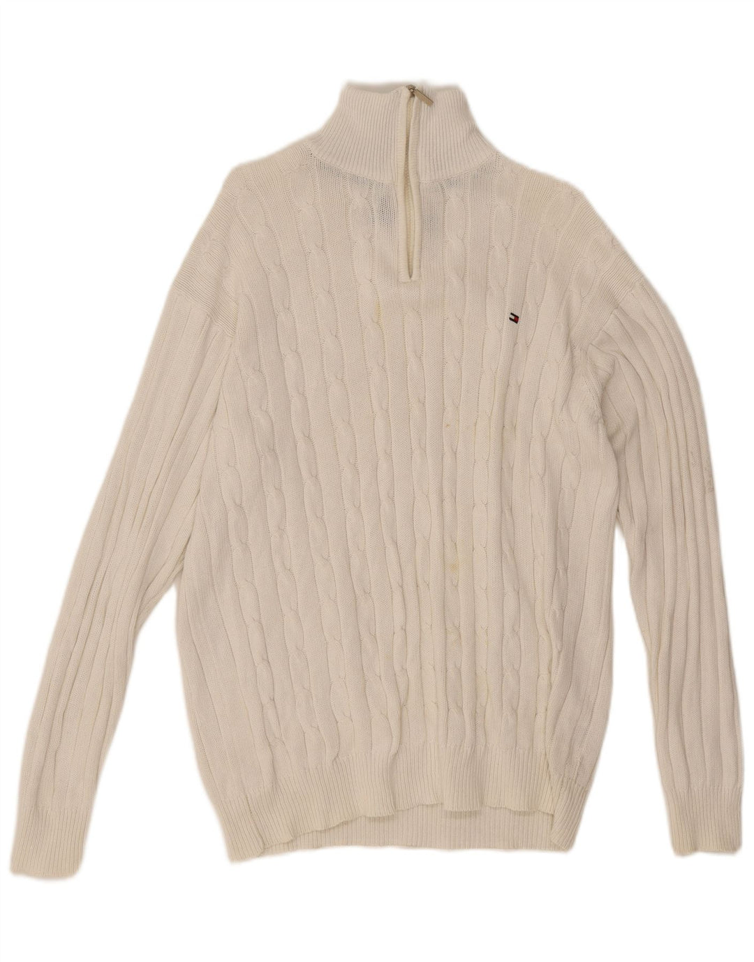Męski sweter zapinany na zamek Tommy Hilfiger, duży, biały, bawełniany