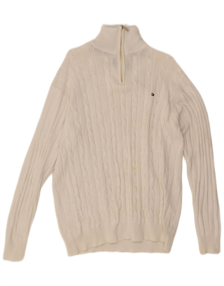Męski sweter zapinany na zamek Tommy Hilfiger, duży, biały, bawełniany