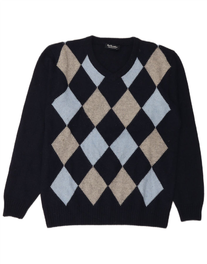 Męski sweter New Sensation z dekoltem w kształcie litery V, duży granatowy Argyle/Diament