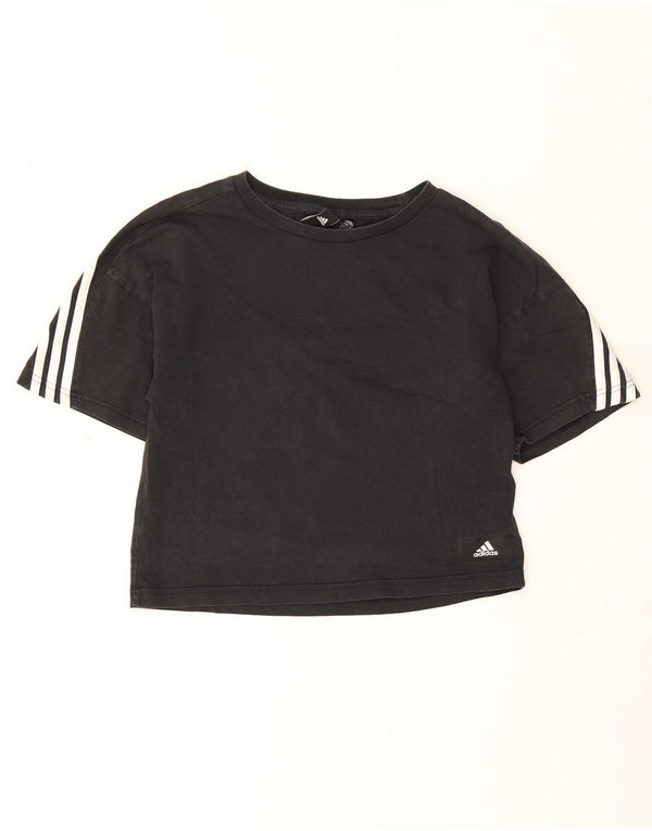 Adidas Womens Crop T-Shirt Top UK 14 Medium Black Cotton