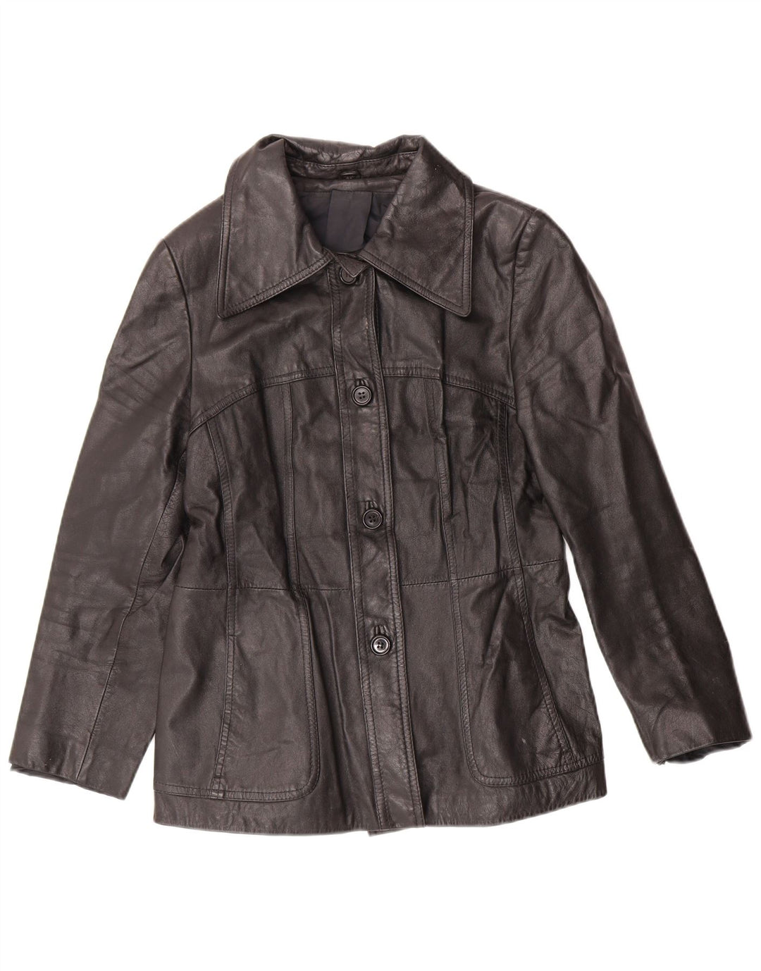 VINTAGE Womens Leather Jacket IT 44 Medium Black Leather
