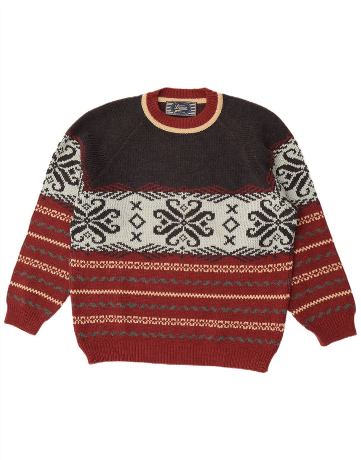Lemon Męski sweter z okrągłym dekoltem XL, wielokolorowy, wełniany Fair Isle