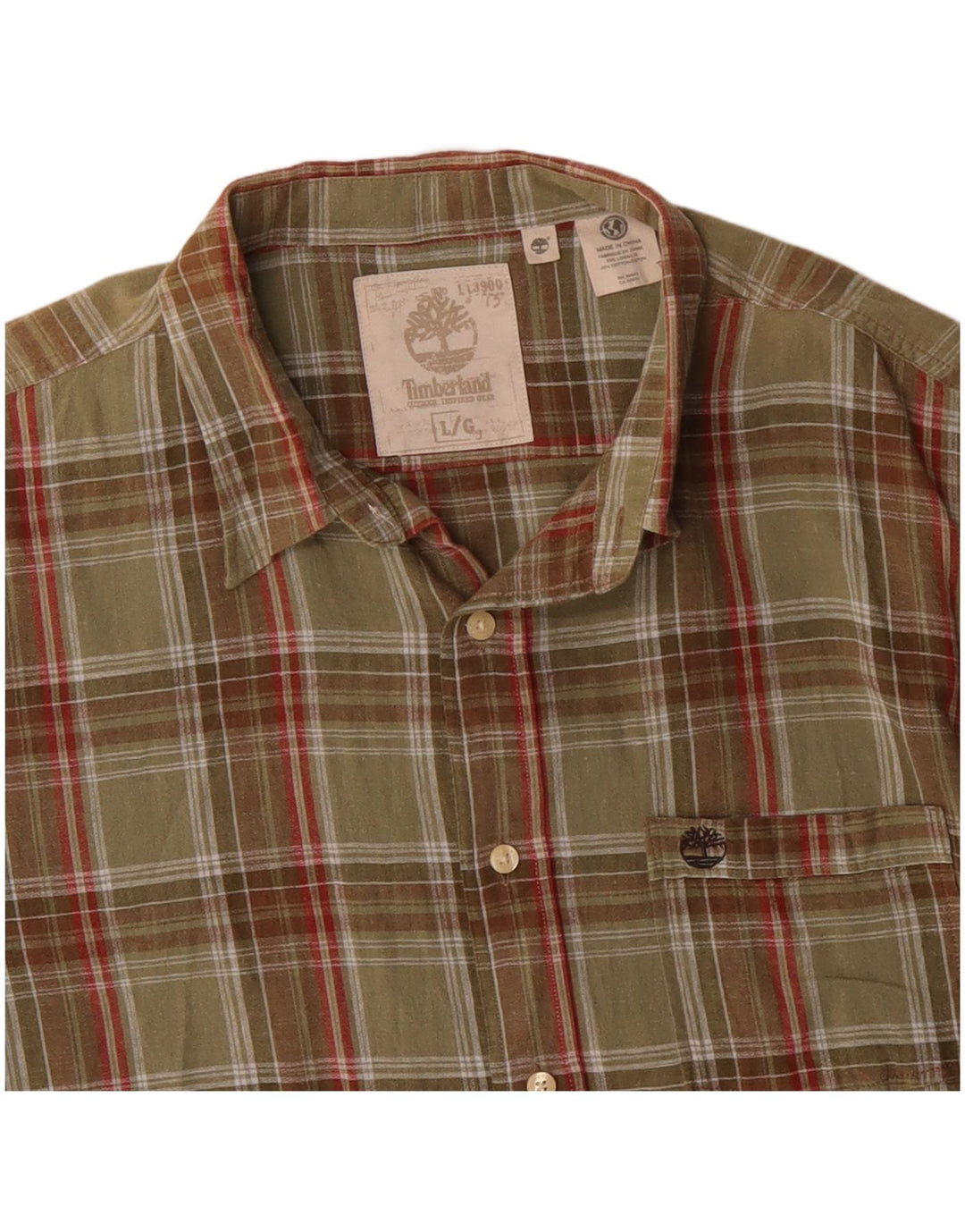 Męska koszula z krótkim rękawem Timberland, duża, bawełniana krata khaki, klasyczna
