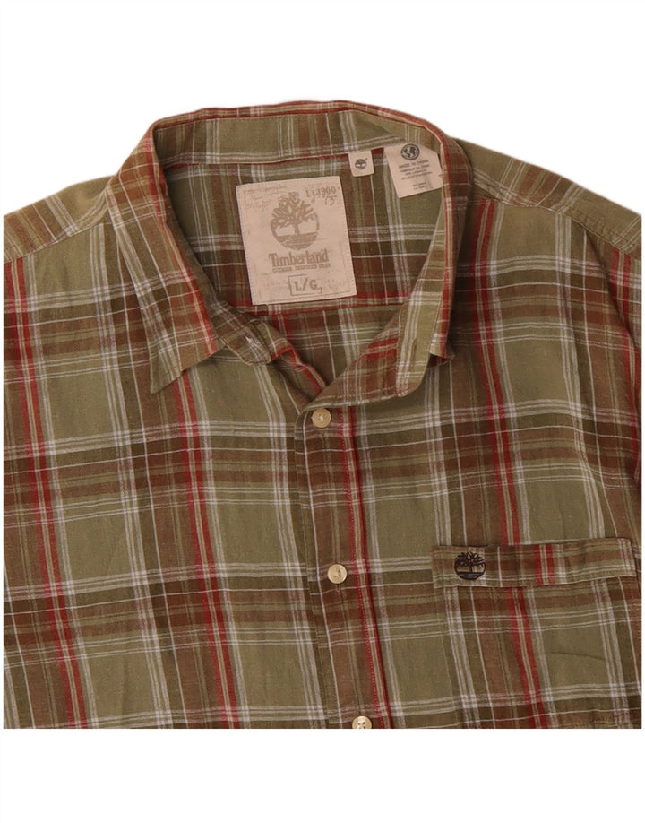 Męska koszula z krótkim rękawem Timberland, duża, bawełniana krata khaki, klasyczna