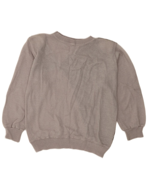 Vintage damski sweter z okrągłym dekoltem UK 14, średni szary akryl w paski