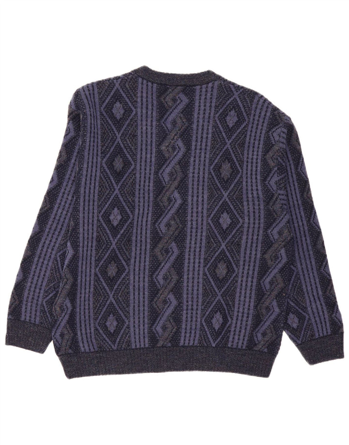 Męski sweter Naramaglie z dekoltem w szpic, średni granatowy, geometryczny akryl