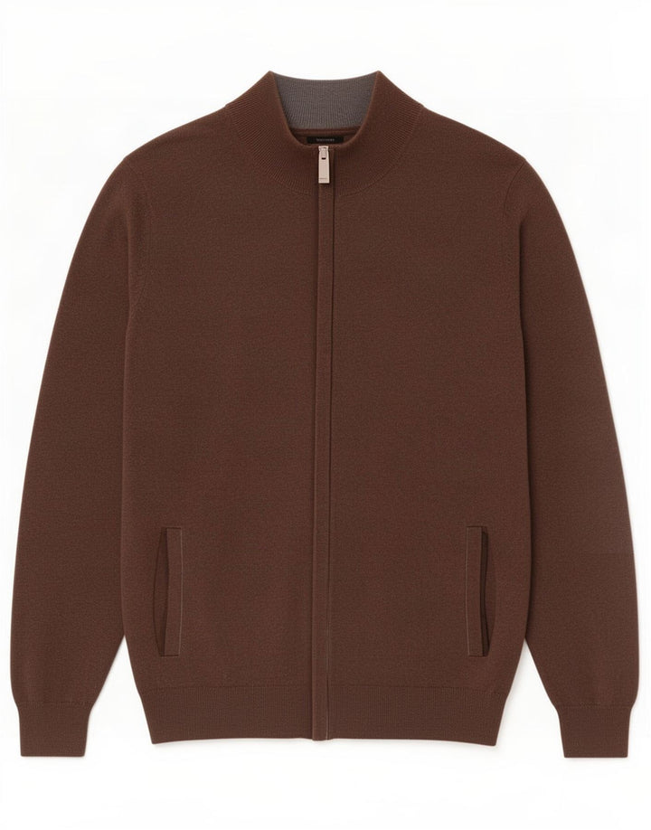 Męski sweter rozpinany Massimo Dutti Średni brązowy bawełniany