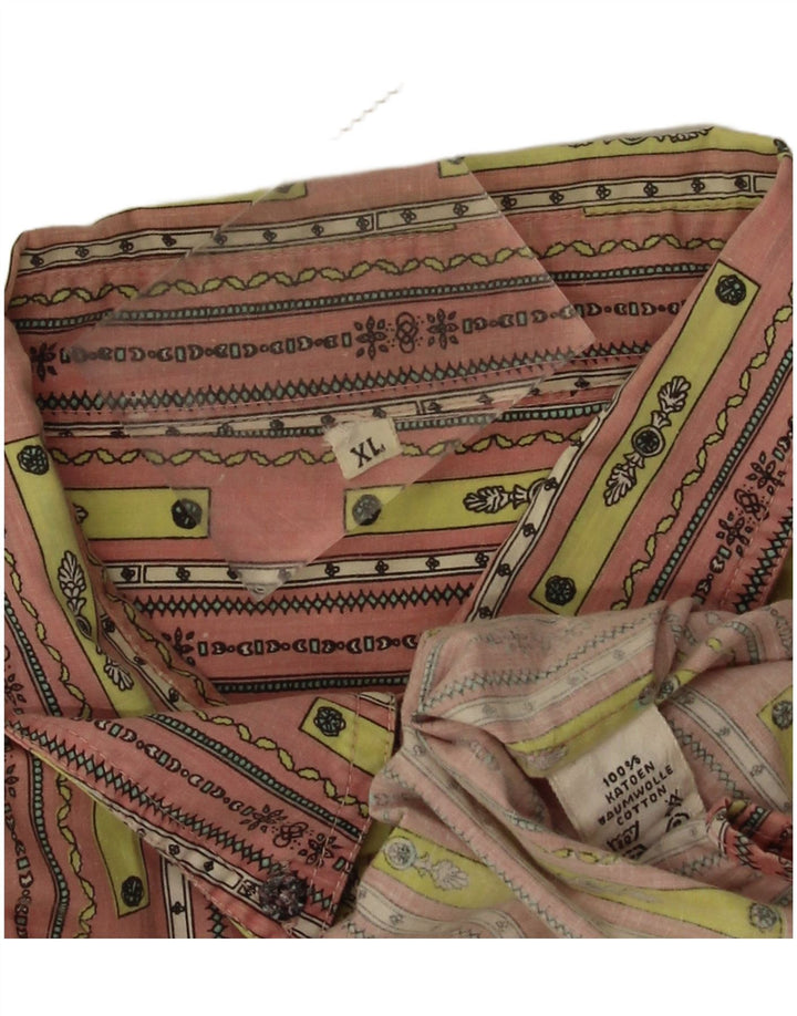 Vintage męska koszula z krótkim rękawem w abstrakcyjny wzór XL, różowa bawełna