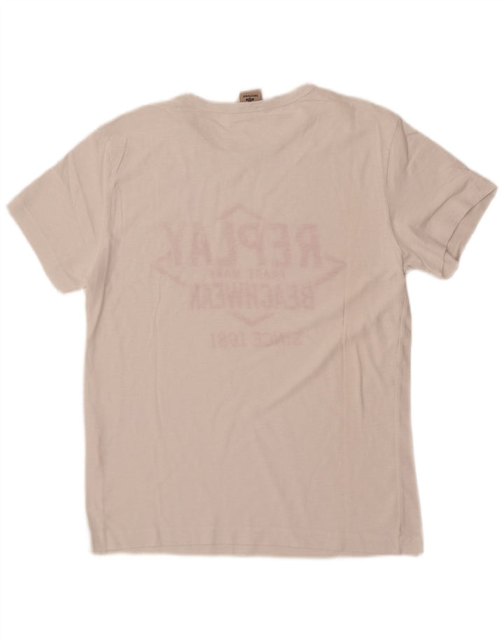 Męski T-shirt z grafiką Replay, mały, biały