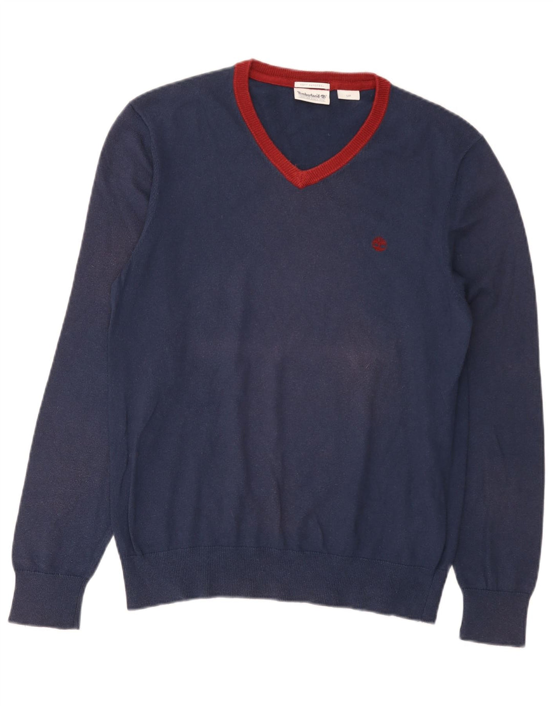 Męski sweter Timberland z dekoltem w kształcie litery V, mały, granatowy, bawełniany