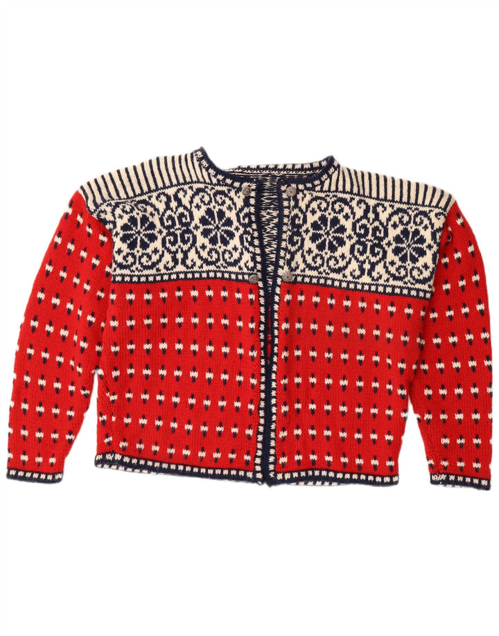 Sweter damski VINTAGE z otwartym kardiganem UK 18 XL Czerwony Fair Isle