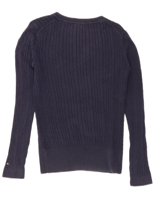 Damski sweter Tommy Hilfiger z dekoltem w kształcie litery V, UK 14, średni granatowy, bawełniany
