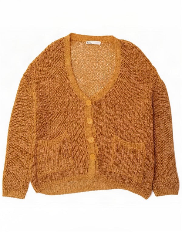 Damski sweter oversize szydełkowy sweter Zara UK 14 średni brązowy akryl