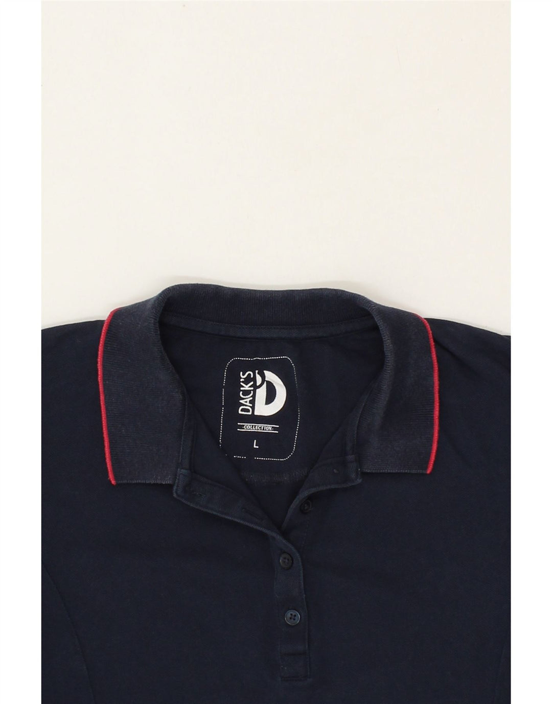 DACK'S Womens Polo Shirt UK 14 Large Navy Blue Cotton Vintage Dack's and Second-Hand Dack's from Messina Hembry 