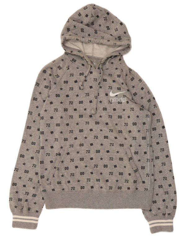 Nike Womens Graphic Hoodie Jumper UK 12/14 Medium Grey Cotton