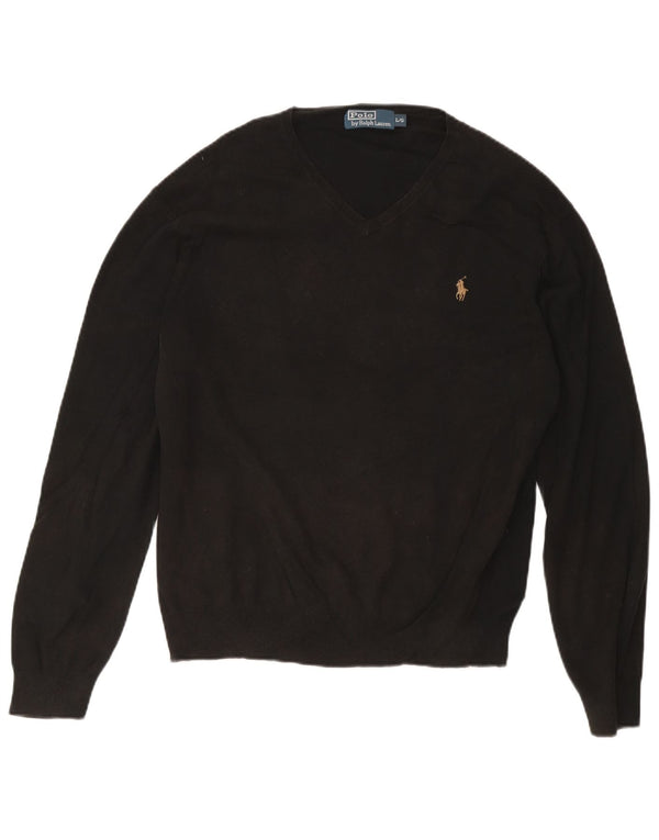 Polo Ralph Lauren Męski sweter z dekoltem w kształcie litery V, duży, czarny, bawełniany