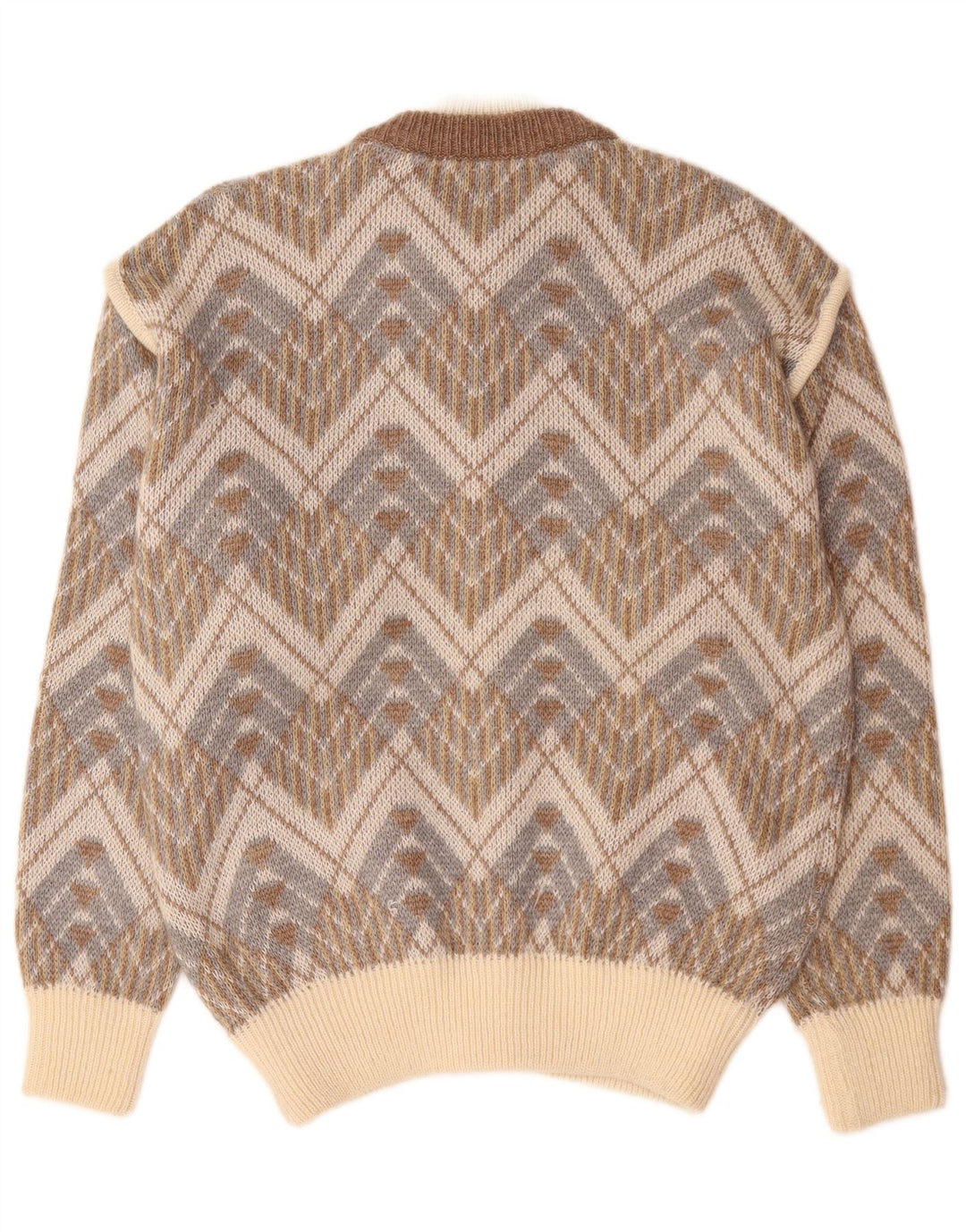 Sweter męski w stylu vintage, duży, beżowy, geometryczny