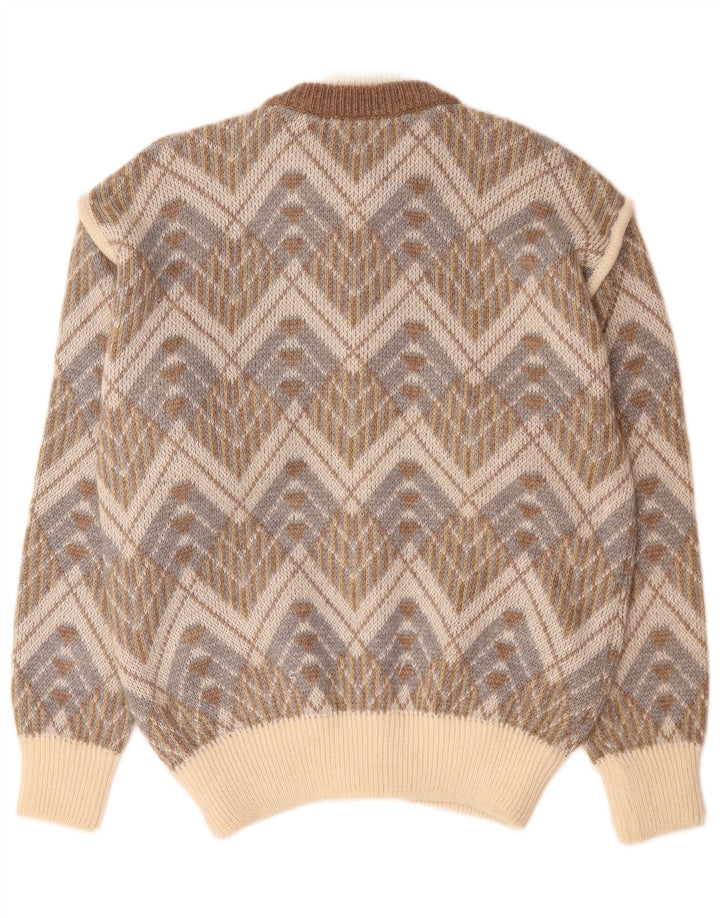 Sweter męski w stylu vintage, duży, beżowy, geometryczny