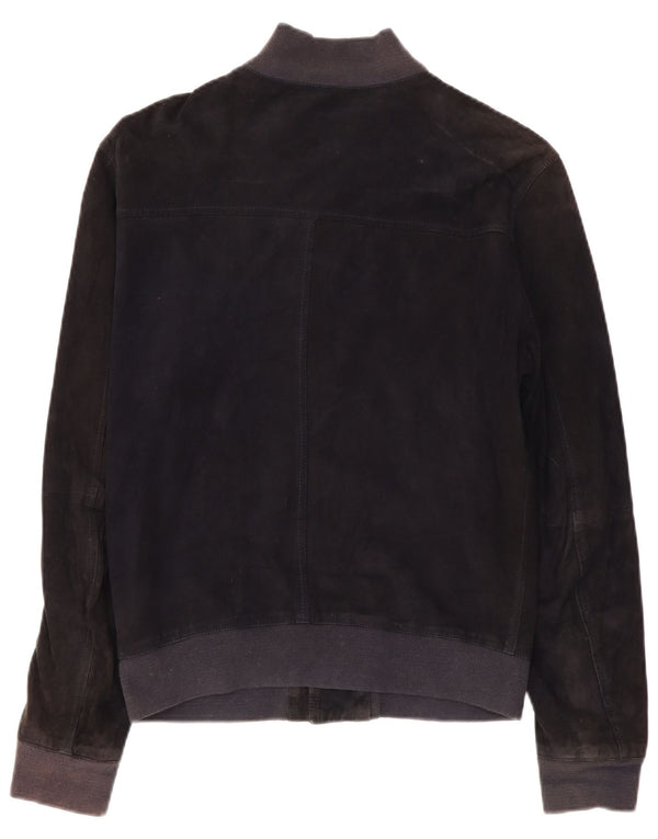 Vintage Mens Suede Bomber Jacket UK 40 Large Navy Blue Leather