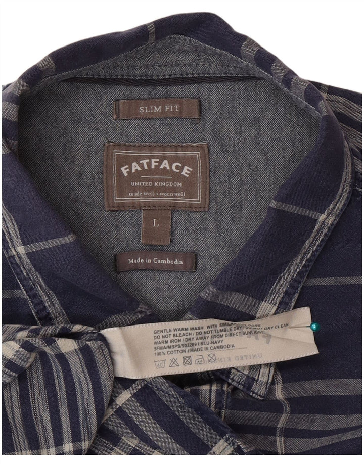 Koszula męska Slim Fit Fat Face, duża, bawełniana w granatową kratkę