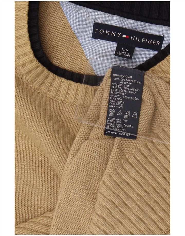 TOMMY HILFIGER Męski sweter z okrągłym dekoltem, duży, beżowy, bawełniany