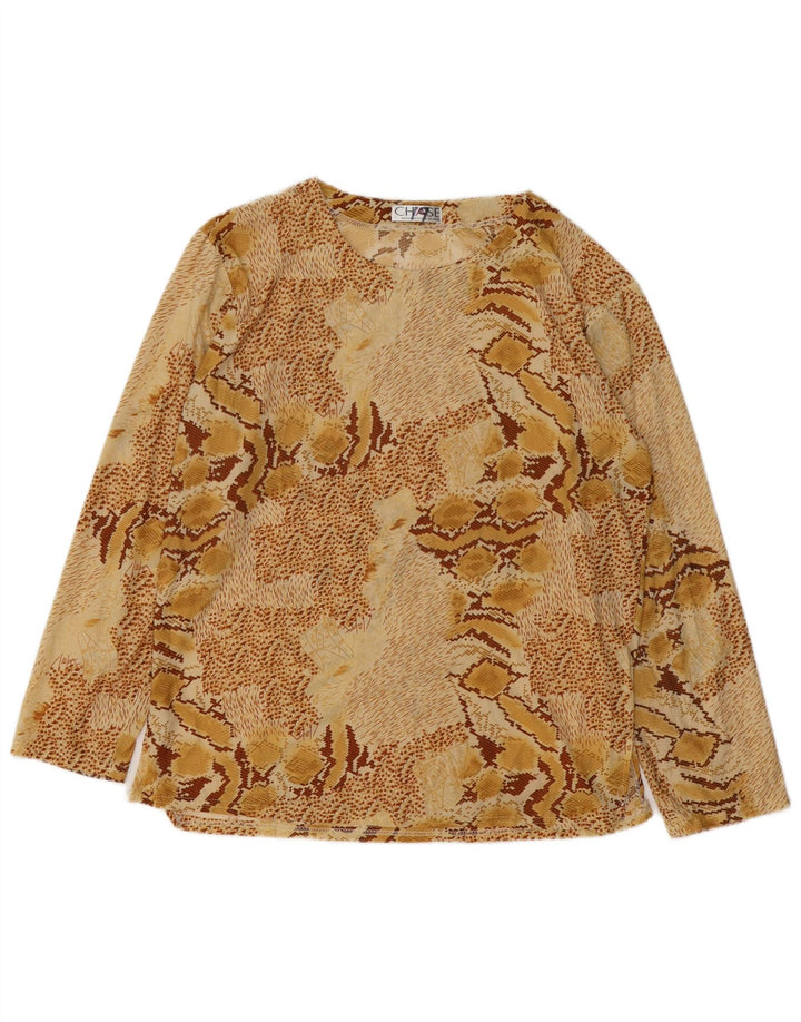 Damska bluzka z długim rękawem VINTAGE UK 18 XL, beżowa, bawełniana z nadrukiem zwierzęcym