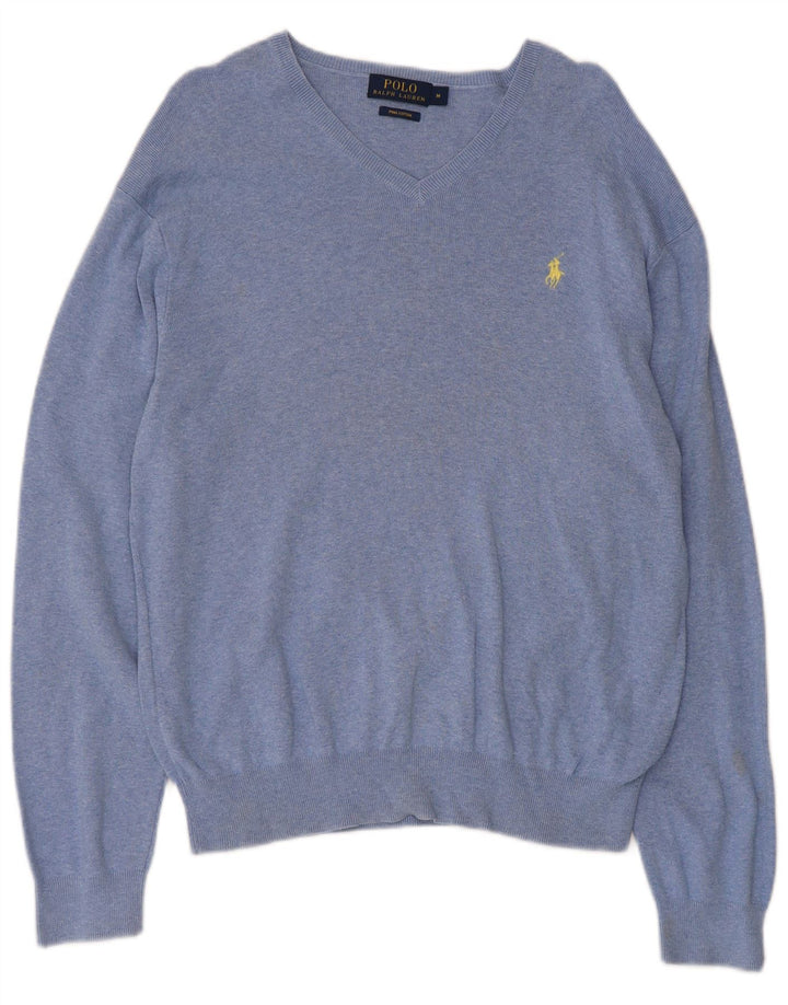 Męski sweter Polo Ralph Lauren z dekoltem w kształcie litery V, średnioniebieski