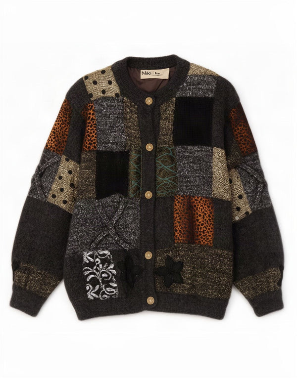 Damski sweter rozpinany Niki Line UK 14, duży, wielobarwny patchwork