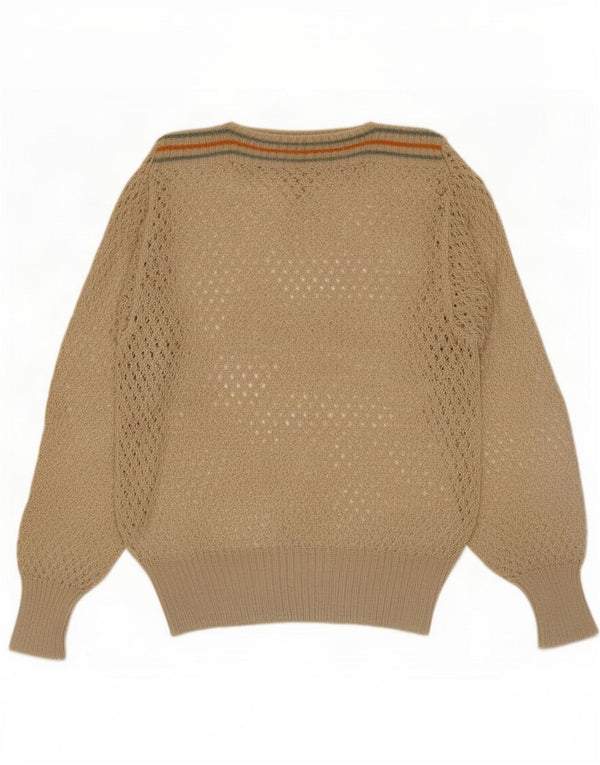 Sweter damski w stylu vintage z dekoltem w łódkę UK 14 w średnie beżowe paski