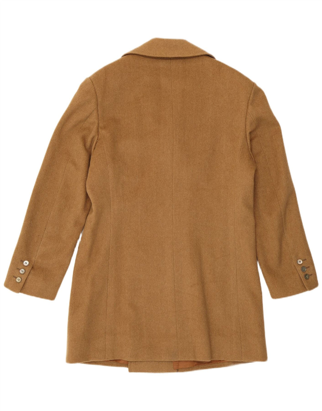 Vintage męski płaszcz dwurzędowy UK 34 XS beżowy w jodełkę