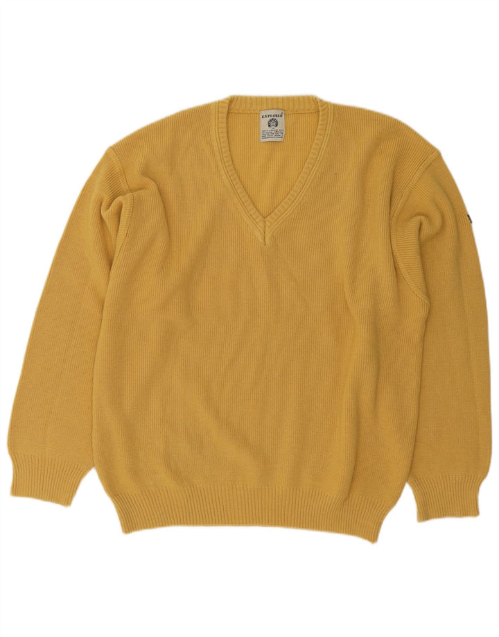 Męski sweter Explorer z dekoltem w szpic IT 50 Średnia żółta wełna