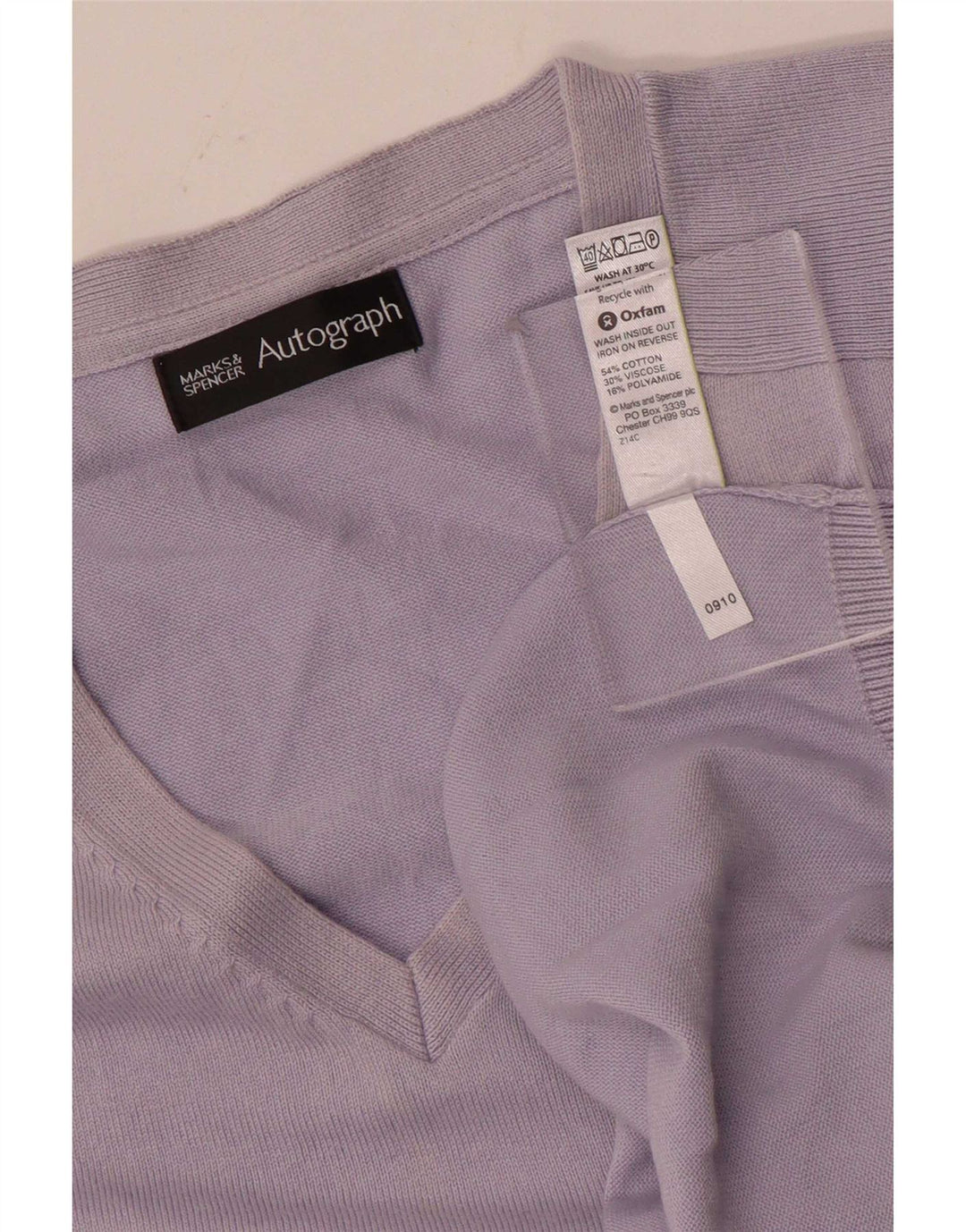 Marks & Spencer Męski sweter z dekoltem w kształcie litery V, duży, niebieski, bawełniany
