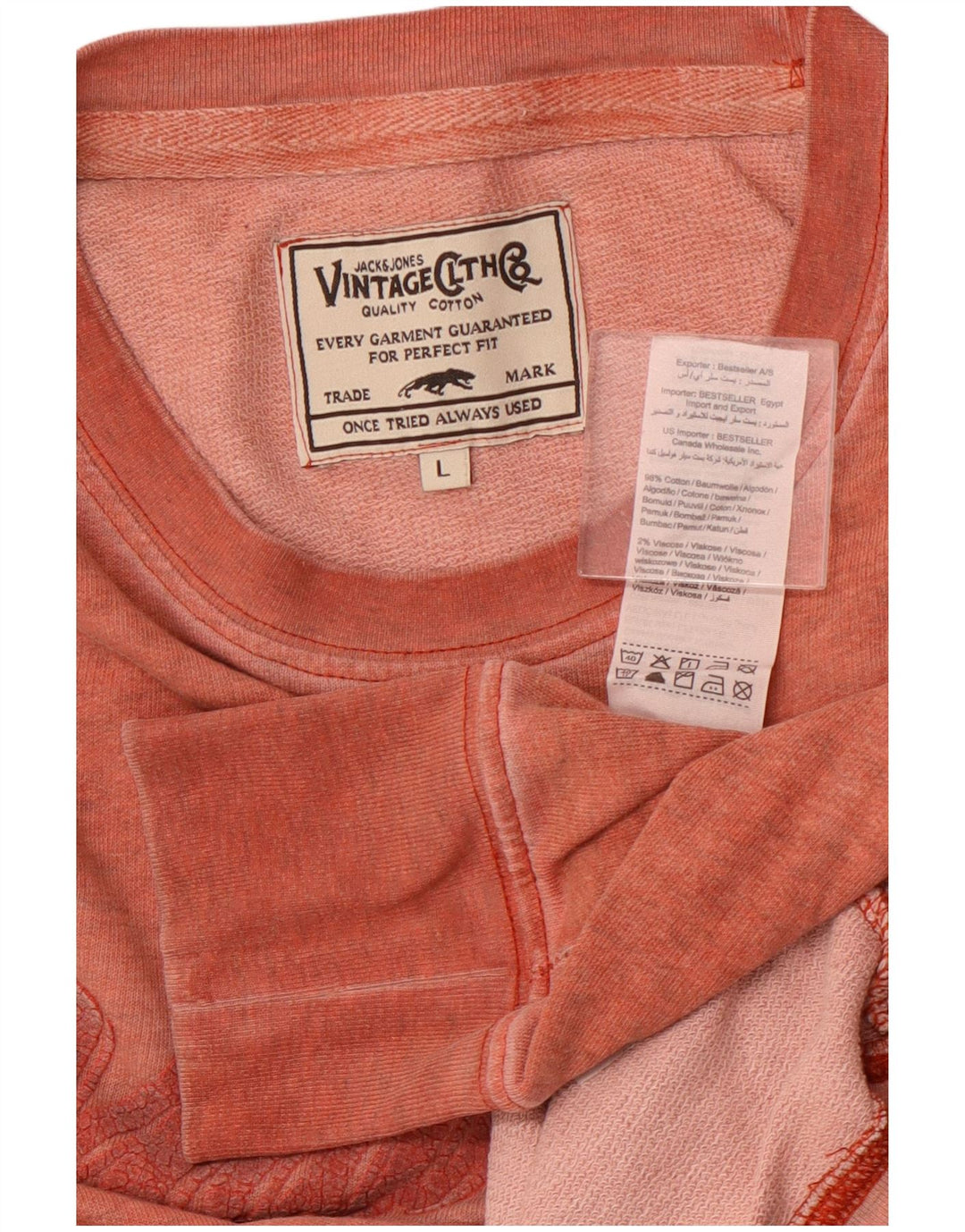 Męski top z grafiką JACK & JONES z długim rękawem, duży, różowy, bawełniany