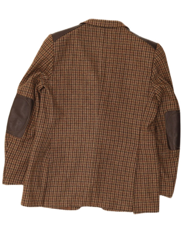 Vintage męska marynarka zapinana na 2 guziki IT 52 XL, brązowa wełna w pepitkę