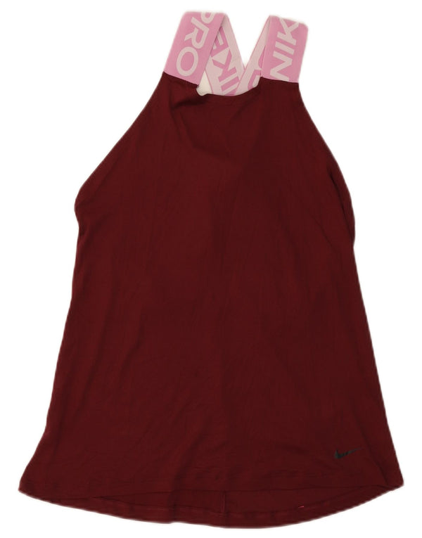 Damska kamizelka NIKE Dri Fit Graphic Top UK 8 Mały burgundowy nylon z blokami kolorów