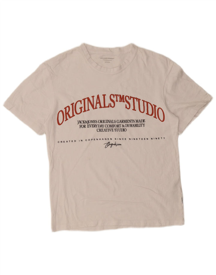 Męska koszulka z grafiką Jack & Jones, średnia, biała bawełna