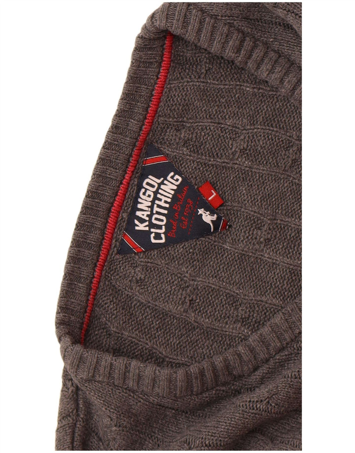 KANGOL Mens V-Neck Jumper Sweater Large Grey Cotton