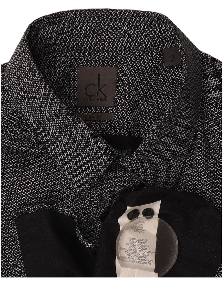 Męska koszula Calvin Klein o dopasowanym kroju, rozmiar 38 15, średnia czarna bawełna w jodełkę