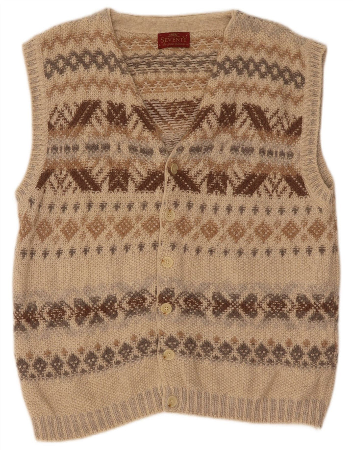 Sweter męski bez rękawów Seventy, duży, beżowy, geometryczny, wełniany