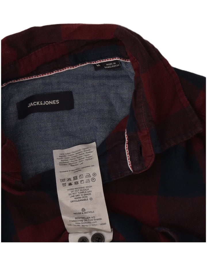 Męska koszula flanelowa Jack & Jones, średnia, bordowa bawełna w kratkę