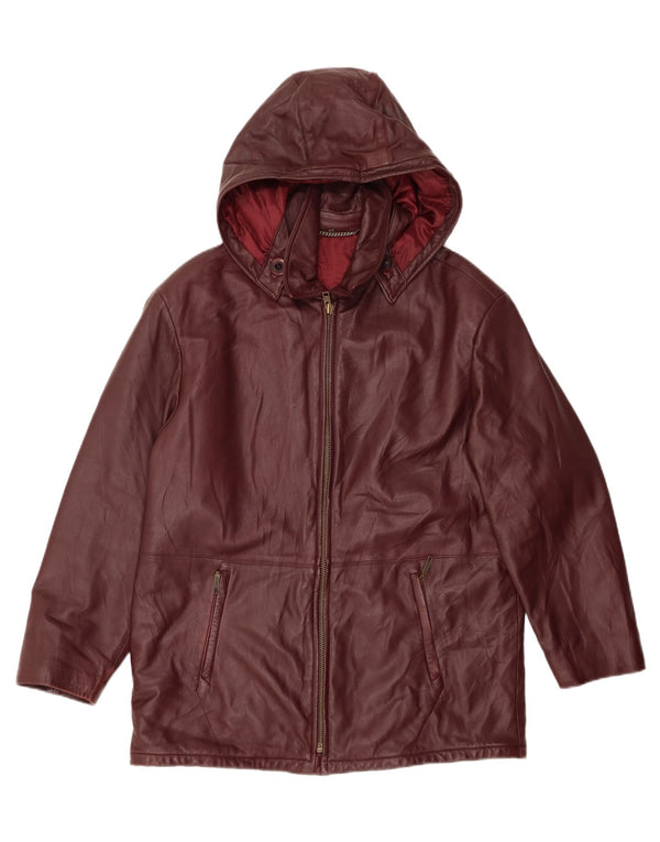 Damska kurtka skórzana z kapturem VINTAGE IT 48 XL, bordowa skóra