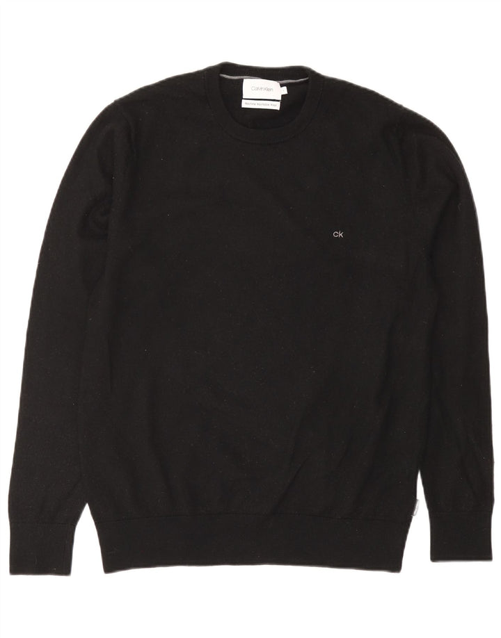 Damski sweter Calvin Klein z okrągłym dekoltem UK 16, duży, czarny, wełniany