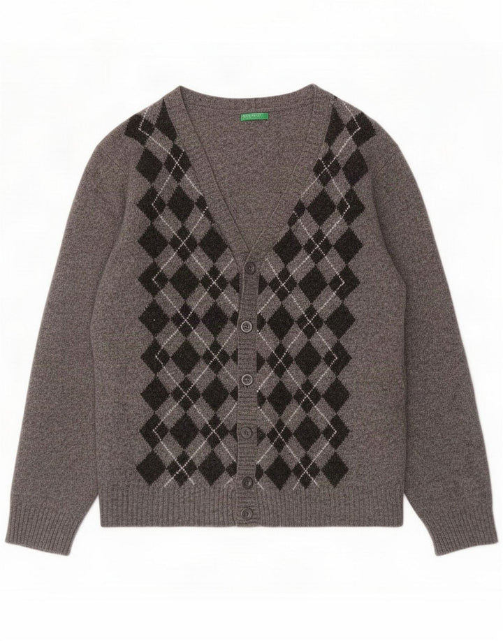 Męski sweter rozpinany Benetton Średni szary Argyle/diamentowa wełna