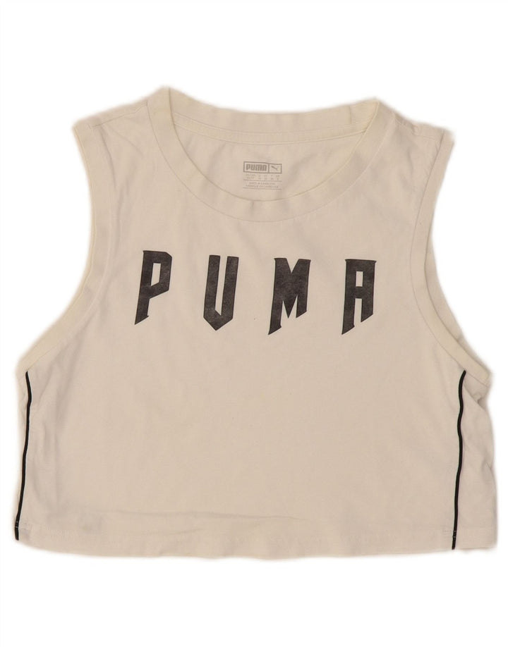 PUMA Womens Crop Graphic Vest Top UK 8 Small White Cotton