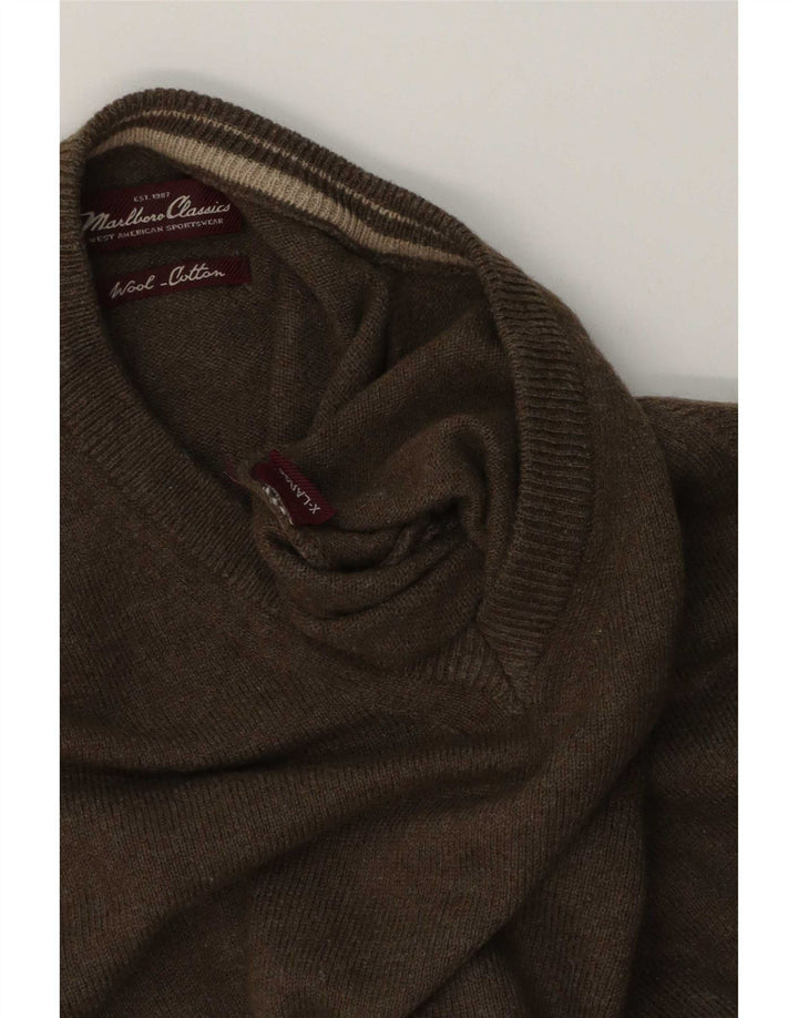 Marlboro Classics Męski sweter z dekoltem w kształcie litery V XL, wełniany khaki