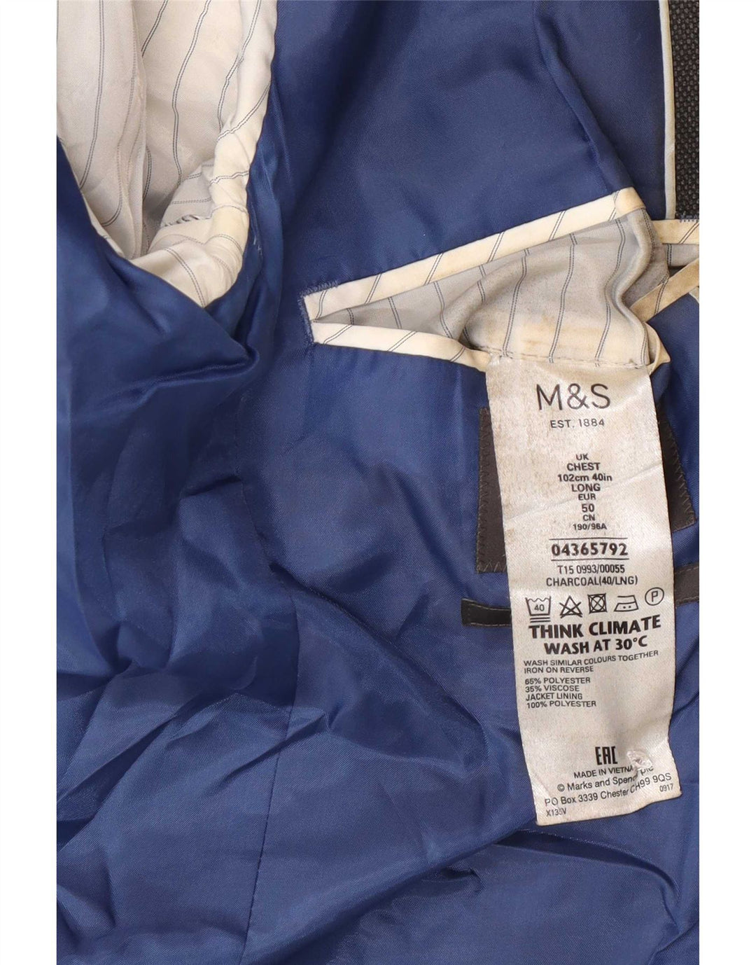 Marks & Spencer Męska długa marynarka zapinana na 2 guziki, UK 40, średnia szarość