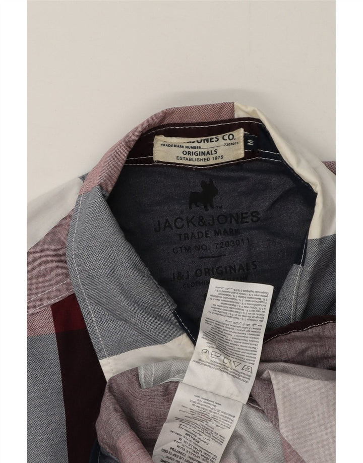 Koszula męska Jack & Jones, średnia, bordowa bawełna w kratkę