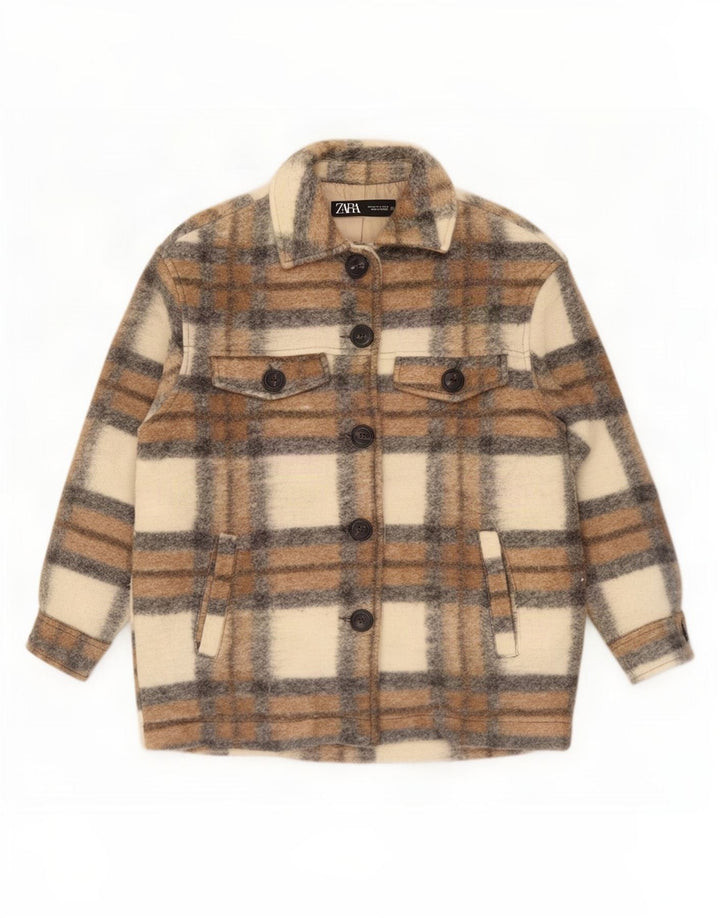 Damska kurtka typu oversize Utility UK 14 Zara w średnią beżową kratę, poliester