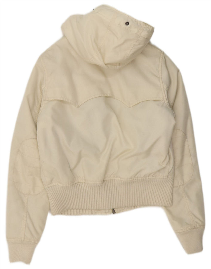 Damska wyściełana kurtka bomber z kapturem Woolrich UK 14, średni złamany biały nylon