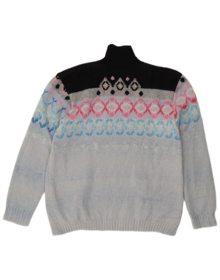 Sweter damski w stylu vintage z golfem UK 14 Średni niebieski Fair Isle